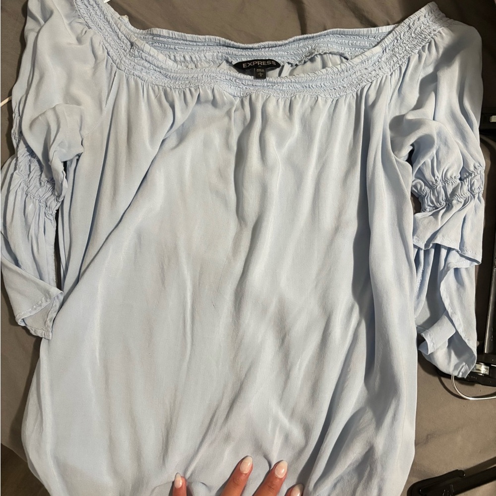 Express Gray Smocked 3/4 Sleeve Blouse